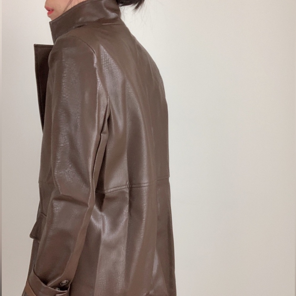 FRANKIE Faux leather Blazer Jacket s Dark Choco - Picture 10 of 10